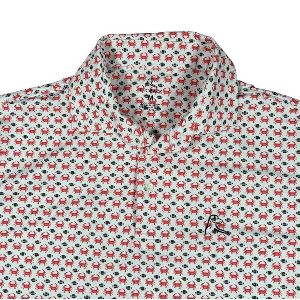 RHOBACK The Chesapeake Golf Polo Shirt Mens M White Crab Football Maryland